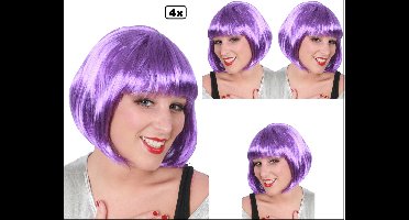 4x Pruik Sensation bobline paars - Carnaval thema feest party festival optocht