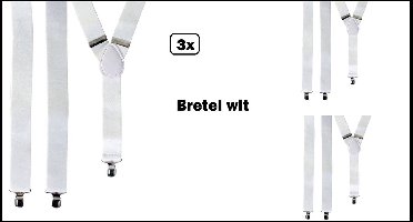 3x Luxe Bretel wit 30mm breed - Merk PartyXplosion - Carnaval festival thema feest party fun black and white carnaval huwelijk gala