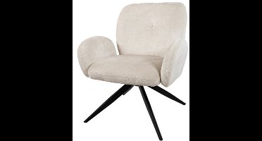 Draaifauteuil Bobby 360° Perfect Harmony Ivory - 80x68x75 cm - Luxe Comfortabele Fauteuil - Moderne Designstoel - Zachte Stoffen Bekleding - Zwarte Metalen Poot - Draaistoel voor Woonkamer Lounge of Kantoor