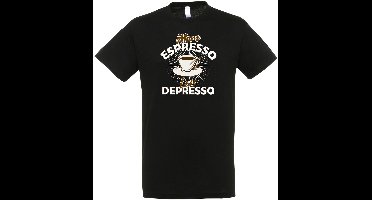 More Espresso Less Depresso T-shirt - Koffie T-shirt - Grappige tshirts - Koffie Cadeau - Espresso - Verjaardag Cadeau T-shirt Heren - Dames - Unisex - Maat M