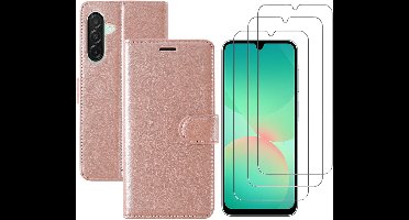 Hoesje geschikt voor Samsung Galaxy A26 bookcase Rosegoud - Met screenprotector tempered glass Galaxy A26 - 3x