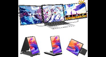 UPERFECT Portable Monitor Dual Screen G12 14" 2K Draagbare monitor| 100% sRGB | 180° Auto-Rotatie | Dual Mini HDMI/USB-C | Anti-verblindend IPS