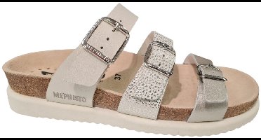 Mephisto Hyacinta Leren Dames Slippers - Zilver Wit - 38