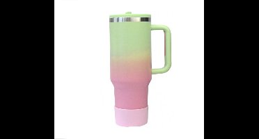 S&E Lekvrije Roestvrijstalen Reismok met Rietje – Thermosfles - Houdt Dranken Warm of Koud! - Waterbeker - Drinkfles - Groen/Roze