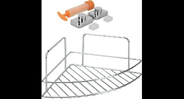 Metaltex - Doucherek Reflex - 1 laag - Hoek - Badkamerrek - Met vacuumfixatie - Chromelook - Inclusief montage