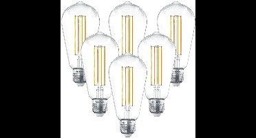 HOFTRONIC - Set van 6 Smart Gloeilampen - 7 Watt 806 Lumen - Kooldraadlampen - ST64 Edison Helder - 1800-3000K - Dimbaar - E27 Filament - Bedienbaar via Google Home & Amazon Alexa