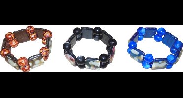 Armbanden bruin-zwart-blauw met bolletjes en blokjes set van 3 stuks.