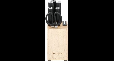 KitchenAid Messenset met Messenblok - 6-delig - Japanse messen met Messenslijper - Professionele Koksmes - Koksmes RVS - Zwart