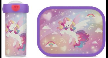 Mepal lunchset (schoolbeker & lunchbox) Campus - 300 + 750 ml - Broodtrommel en Drinkbeker voor kinderen - Bento box - Schoolbeker - Unicorn Glow