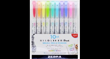 Zebra Mildliner Brush Set – Creative marker – Twinmarker – Tekstmarker – Brede + brush punt – 10 stuks