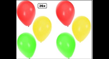 36x Ballonnen rood/geel/groen - Carnaval thema feest optocht fun feestje ballon