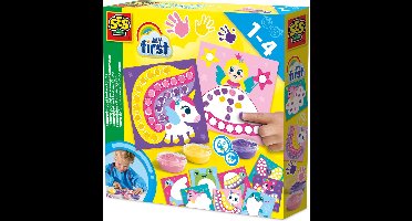 SES Creative - My first – Stippen met Vingerverf Fantasie Figuren - 10 vrolijke vingerverf kaarten in prinsessen feeën thema – Unicorn – Glutenvrij - 1 tot 4 jaar