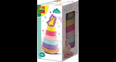 SES Creative - Tiny Talents - Houten Stapeltoren Eenhoorn - motoriek speelgoed - kleurrijk stapelen - leert vormen en kleuren - houten speelgoed - eenhoorn thema - baby educatief speelgoed