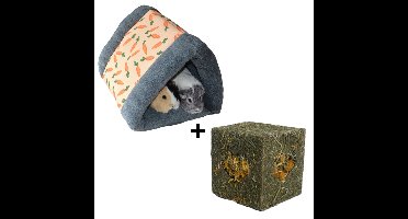 Combideal - Rosewood Knaag Kubus (12.5 CM) + Tunnel Snuggle N Sleep (37 CM)