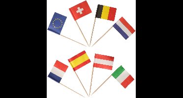 Papstar Cocktailprikkers vlaggetjes Europa - 50x stuks - Landen feestartikelen en tafel versiering