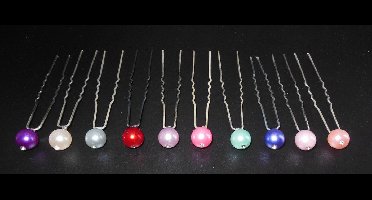 Haarpinnen parel diverse kleuren met steentje set van 10 stuks.