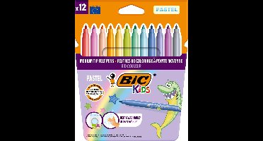 BIC Kids Kid Couleur - Viltstiften - Stiften voor Kinderen - Kleurstiften in Pastel Kleuren - 12 Stuks