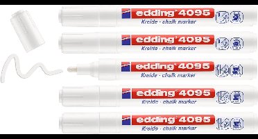 edding 4095 krijtstiften wit - 5 stuks raamstiften - krijtmarkers - afwasbaar - ronde punt 2-3 mm - krijtstift voor krijtborden, uitwisbaar - voor het schrijven op ruiten, glas, spiegels