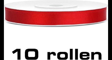 Partydeco - Satijn Lint Rood (6mm/rol 25m, 10 rollen)