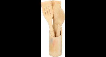 Tom Spatel - En Lepelset Bamboe - 5-delig Blank - keukengerei - bamboe spatel - spatelset - bamboe lepel - lepel set