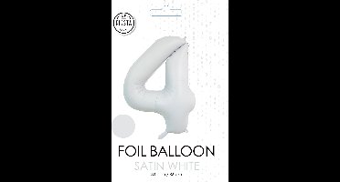 folieballon cijfer 4 mat wit metallic