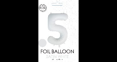 folieballon cijfer 5 mat wit metallic