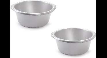 PlasticForte Afwasteil - 2x stuks - 6 liter - rond - zilvergrijs - afwasbak - camping