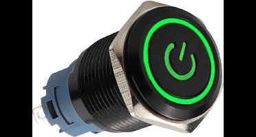 Push schakelaar groene verlichting - 19mm - Power symbool