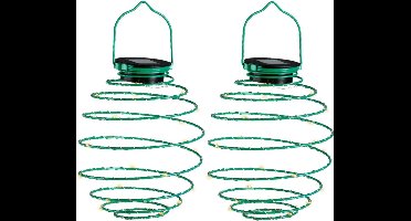 Lumineo Hanglamp - 2x - solar verlichting - groen - D16 cm - metaal - tuinverlichting