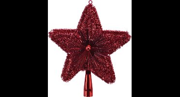 Kerstboom piek - ster - rood - kunststof - 23 cm - kerstversiering