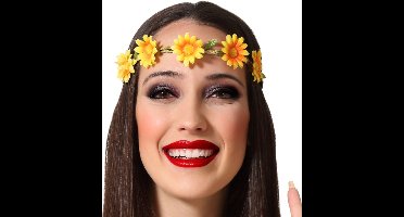 Atosa Verkleed haarband met bloemen - geel - meisjes/dames - Hippie/Flower Power