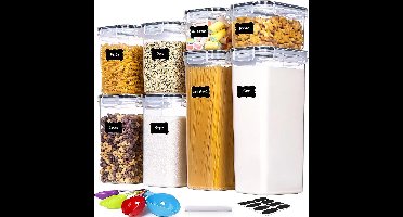 Voorraaddozen, set van 8 stuks, luchtdicht, BPA-vrij, kunststof, voorraaddozen, luchtdicht, opbergdoos keuken met deksel, geschikt voor het bewaren van pasta, havervlokken, koekjes, meel