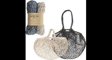 green-goose® Herbruikbare Boodschappentas Nettas - 2 Stuks - Creme en Grijs - Herbruikbaar en Duurzaam - Voor Groente en Fruit - Biologisch katoen