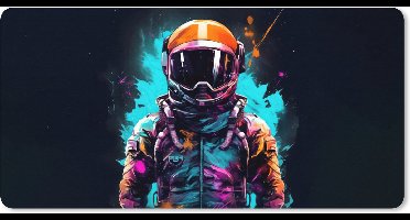 Muismat XXL 90x45 cm - Bureau onderlegger - Bureau mat Astronaut - Neon - Gaming - Ruimte - Bureaumat - Gaming mousepad xl - Bureaulegger groot - Computer deskmat - Geschikt voor Gaming Muis en Gaming PC set-up