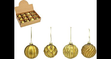G. Wurm luxe gedecoreerde kerstballen - 12x stuks - goud - glas - 8 cm