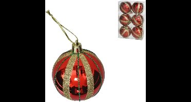 Gerimport Kerstballen gedecoreerd - 6x st - 6 cm - kunststof - rood/goud