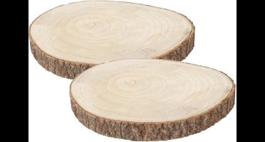 Chaks Decoratie boomschijf met schors - 2x - hout - D34 x H4 cm - rond - Onderborden/kaarsenplateaus