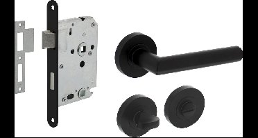 Intersteel Deurbeslag set toiletslot 63/8mm zwart met deurkruk Bastian en WC-sluiting zwart