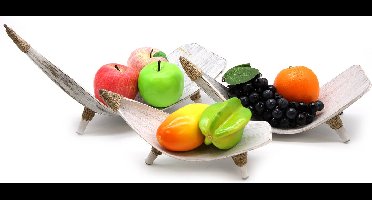 Fruitschaalset van kokosbladeren - Whitewash