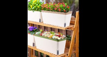 3 stuks zelfbewaterende plantenpot, 27 cm, rechthoekige kunststof bloempot, tuinbloemen, bonsai, potten voor aloë kruiden, orchideeën, vetplanten, met waterniveauvenster en afvoergat, schaal