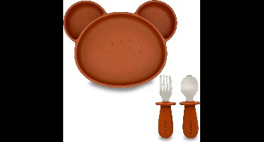 Youly® Serviesset - Baby Servies - Kinderbestek - Baby bord - Kinderborden - Eetset Baby - Siliconen - Bruin