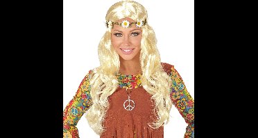 Blonde hippie pruik met margrietjes