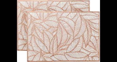 Unique Living Placemat Nissa - 4x - brons bladmotief - 30 x 45 cm - tafeldecoratie