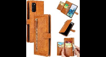 LuxeBass Hoesje geschikt voor Samsung Galaxy S21 FE - Boekhoesje - LichtBruin - Vintage portemonne hoes met ritssluiting gsm hoesje - telefoonhoes - telefoonhoesjes