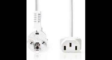 Nedis Stroomkabel - Type F (CEE 7/7) Male - IEC-320-C13 - Gehoekt - Recht - Vernikkeld - 3.00 m - Rond - PVC - Wit - Label