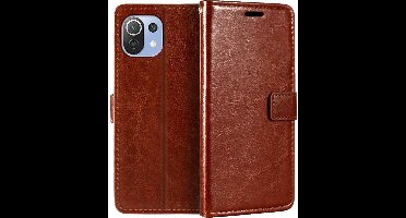 LuxeBass Boekhoesje geschikt voor Xiaomi Mi 11 - Bruin gsm hoesje - telefoonhoes - telefoonhoesjes