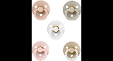Bibs fopspenen 6-18 maand set 5 stuks Ivory,Sand,Blush,Blossom en Night Glow Vanilla maat 2