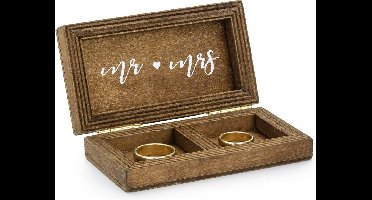 Bruiloft Trouwringen kistje hout - MR and MRS - 10x5,5 cm - alternatief ringkussentje - huwelijk