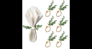 6 stuks eucalyptus servetringen, handgemaakte boho-houten kralen, servetring houder, huisdecoratie, groene rustieke bladhouten kralen, boerderij, servethouder voor bruiloften, feesten