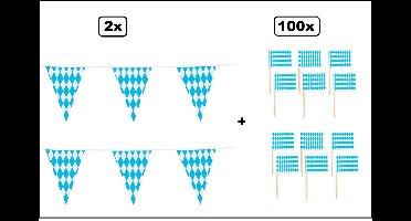 2x Vlaggenlijn Oktoberfest 10 meter + 100 cocktail prikkers - Oktoberfest - vlaglijn festival blok vlaglijn thema feest festival verjaardag landen